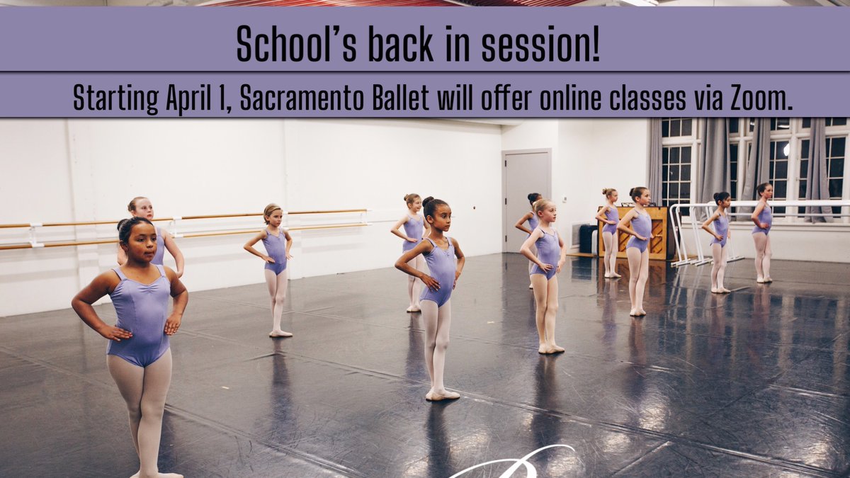 SacBallet's tweet photo. We're back! Virtual classes for our student and children divisions, with additional supplemental experiences for our artists, starting April 1.
#DancingTogetherAlone #SocialDistDancing #SacBStrong
Photo by Frances Chae
Check out SBA Online to learn more:
https://t.co/Crs4PRWhKe https://t.co/fbXTgF65AW