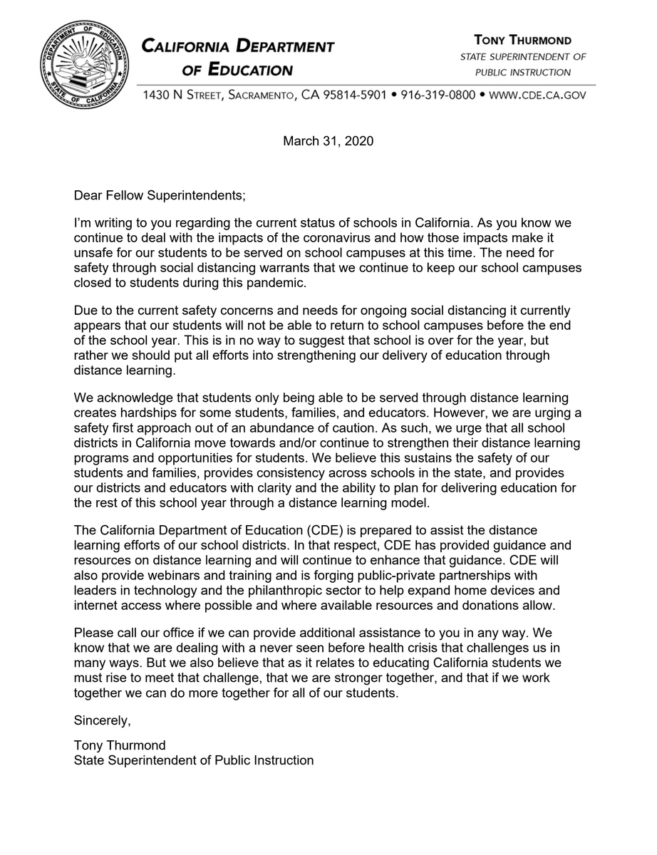 The California Department of Education announces that school campuses are to remain closed to students for the remainder of the school year.

#baysidestrong #californiadepartmentofeducation #shelterinplace #covid19 #coronavirus