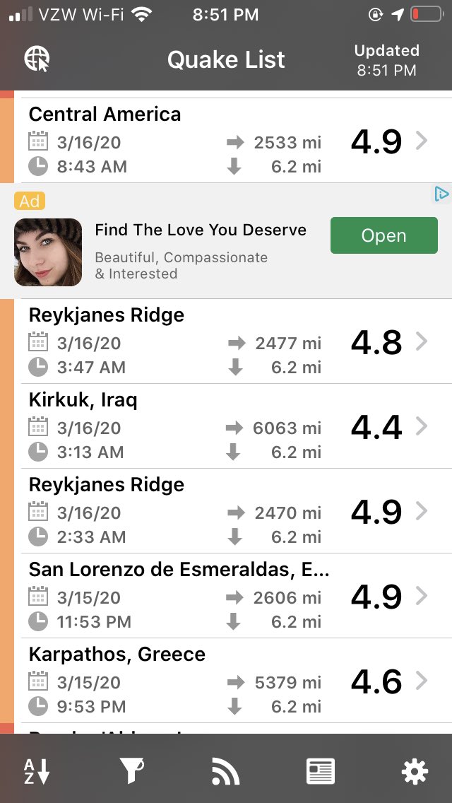  #QAnons I just discovered something truly disturbing. There are over 100 earthquakes in the last 30 days over 4.0 that have occurred at exactly 6.2 miles in depth. Is someone trying to destroy the Earth?