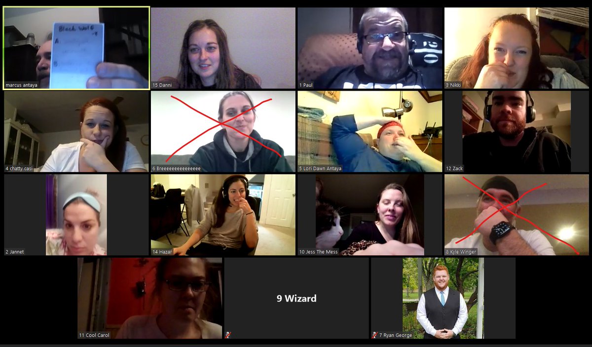 We can't have our meetings but we can still play Werewolf  with fellow Kin!  Bre and Kyle are OUT