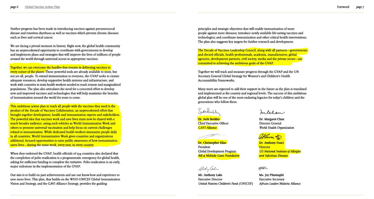 31.) You may recognize a couple of the authors of the 2011 Global Vaccine Action Plan. Chris Elias of the Bill Gates Foundation and none other than Corona Task Force Member...Anthony Fauci.