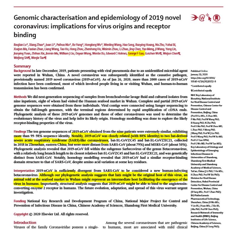 37.) If this was manufactured, in effort to push the globalists agenda, then Gao may be one of the suspects to look at as he was not only involved in the creation of the Wuhan Lab & Event 201, but was also involved in the Wuhan Seafood Market/Bat theory that started Corona.