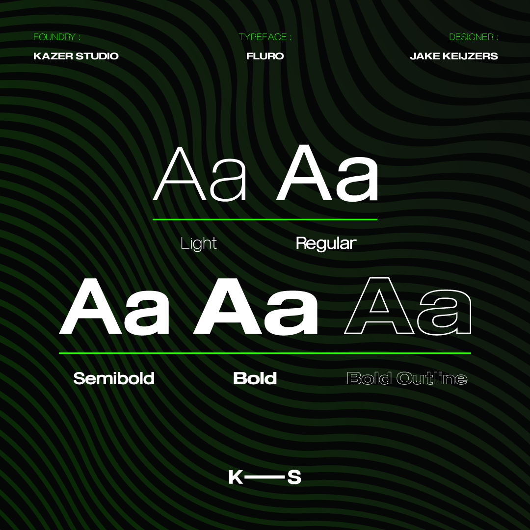 kazerstudio's tweet photo. FLURO Typeface is a Sans Serif hybrid, designed to look modern &amp; minimal in any setting. Offered in 5 weights styles. Made with @fontself 

Available Now: https://t.co/LuxhF6KMjZ

#font #typeface #typography #sansserif #myfonts #creativemarket #youworkforthem #fontself #fluro https://t.co/ct7HT5edH9