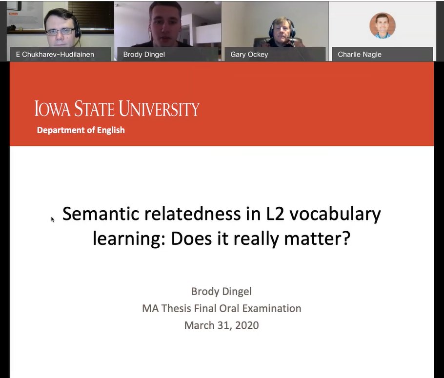 ISU App. Linguistics (@apling_iastate) on Twitter photo <a href="/btdingel/">Brody Dingel</a> For those who are wondering what oral defenses look like during our period of social distancing...
<a href="/EvgenyChukharev/">Evgeny Chukharev</a> <a href="/btdingel/">Brody Dingel</a> <a href="/btdingel/">Brody Dingel</a> For those who are wondering what oral defenses look like during our period of social distancing...
<a href="/EvgenyChukharev/">Evgeny Chukharev</a> <a href="/btdingel/">Brody Dingel</a>