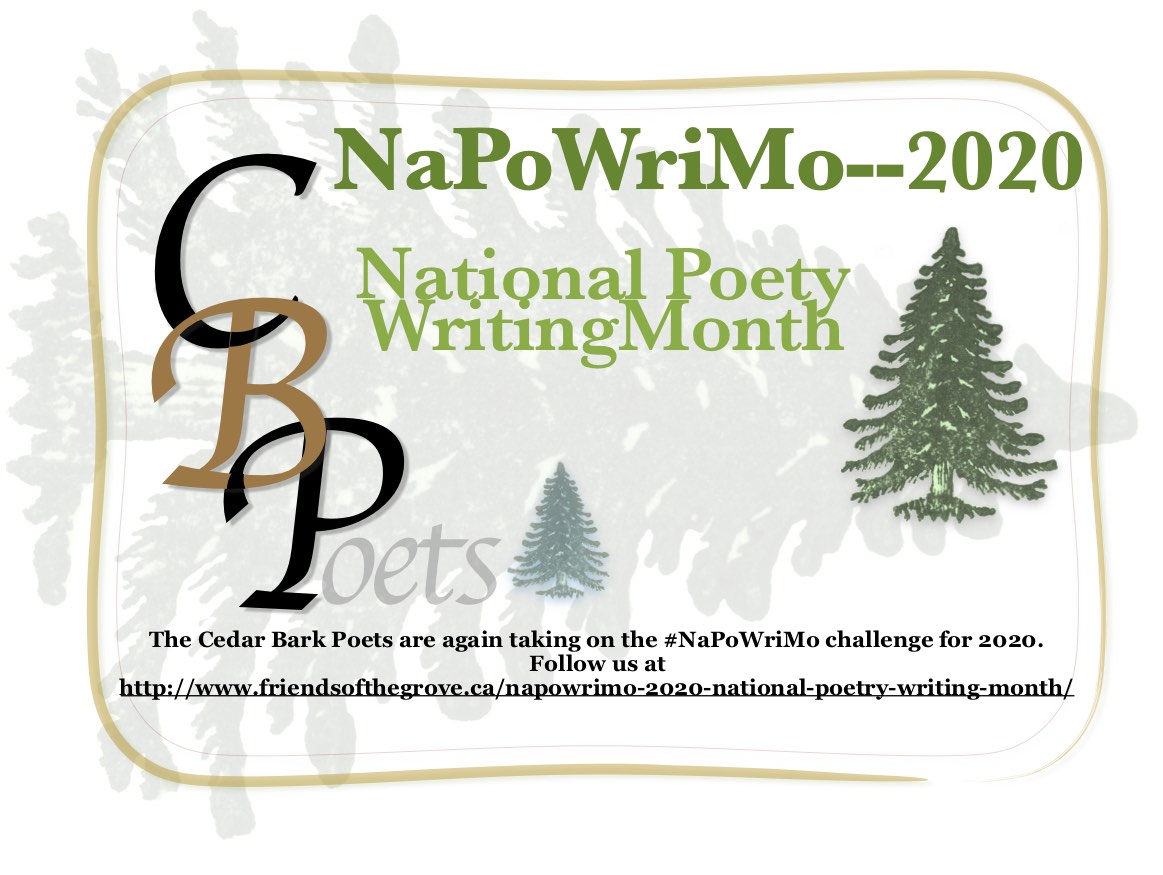 GroveFriends's tweet image. The Cedar Bark Poets are again taking on the #NaPoWriMo challenge for 2020.
Follow us at 
friendsofthegrove.ca/napowrimo-2020…
