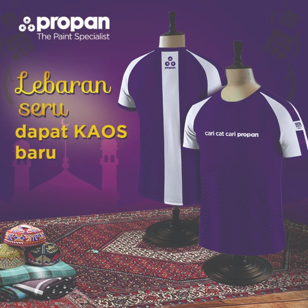 Halo propaners, Lebaran sebentar lagi nih 😀
Lebaran akan lebih terasa indah jika suasana rumah bersih &amp; terlihat baru. Yuk bikin baru rumahmu dgn cat propan dapatkan hadiah langsung 1 buah kaos ekslusive *Syarat &amp; Ketentuan berlaku.