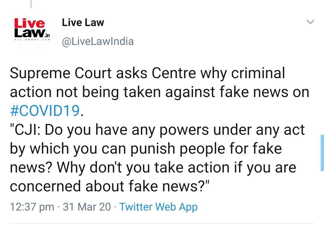 Supreme Court yesterday asked govt to take action against fake news during Corona pandemic.Propaganda peddlers are making it issue of free speech.A thread on how Media/Journalists spread fake news to create panic.