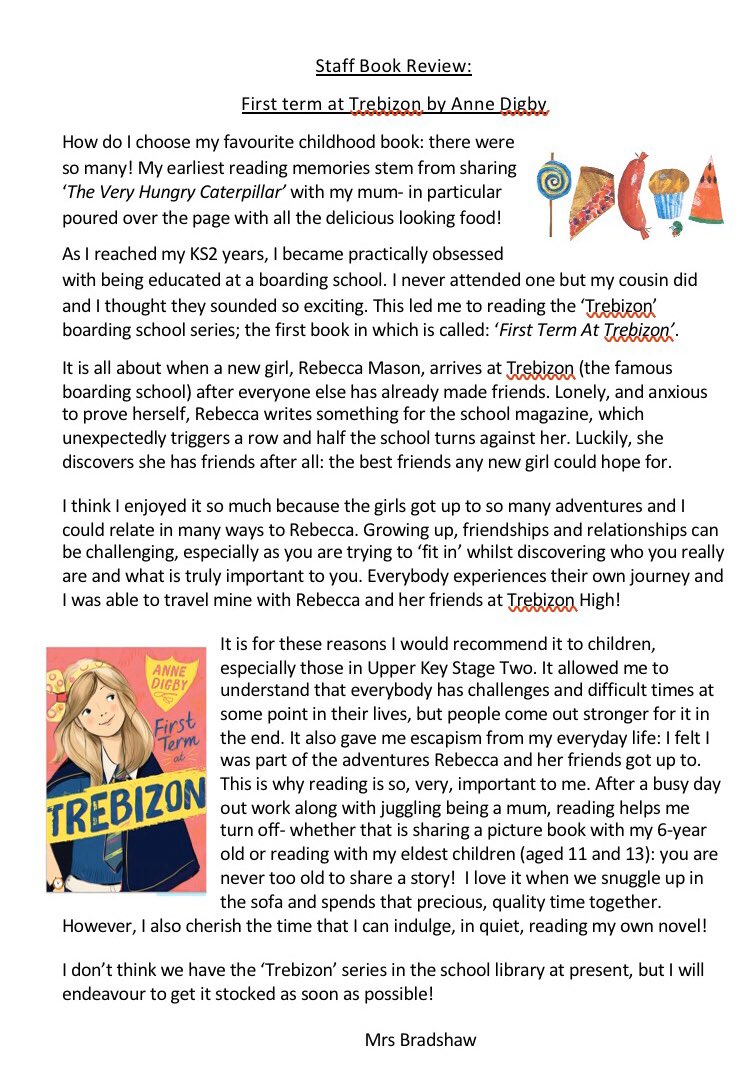 HillboroughJun1's tweet photo. Our book review this week was written by Mrs Bradshaw. See what she says about her favourite childhood books. #welovereading  @LutonLibraries #librarymakers @AnneDigby1  #Trebizon https://t.co/a6Kn3InuAU