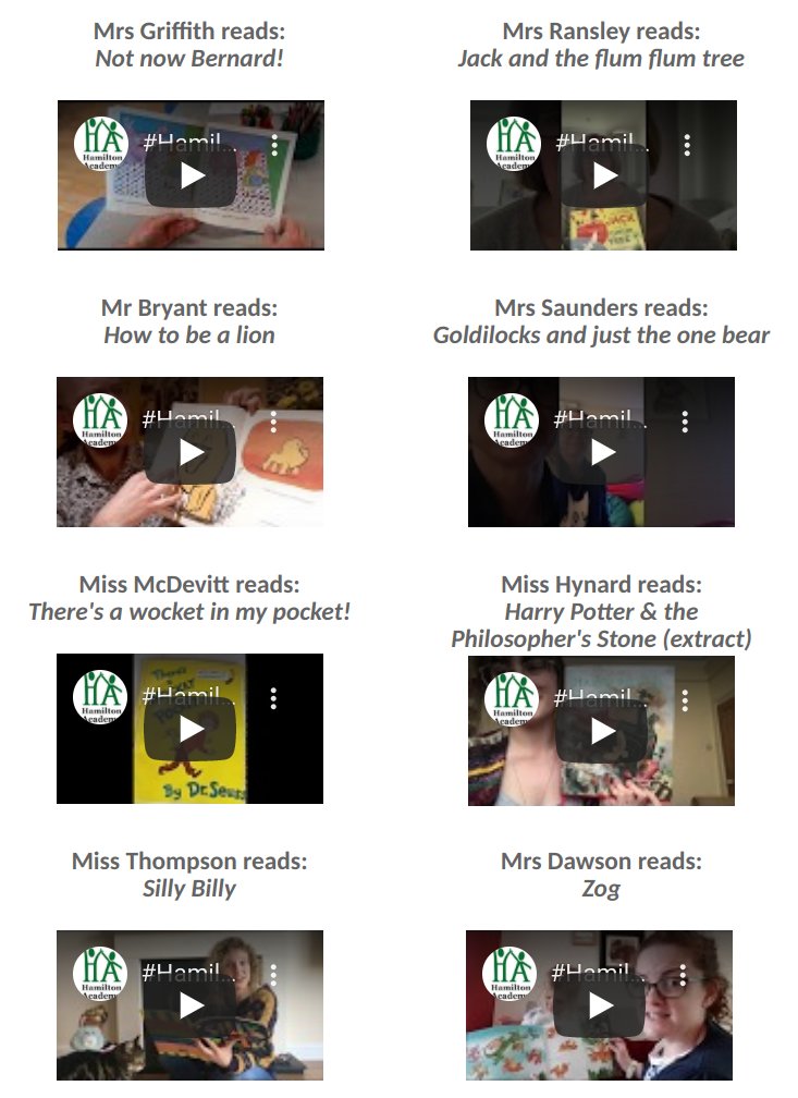 Introducing #HamiltonReads! Watch and listen to members of the Hamilton Academy team reading their favourite children's stories. Visit hamiltonacademy.org.uk/hamiltonreads to see what fantastic stories have already been uploaded. We'll be adding more as the days go on so keep checking back!