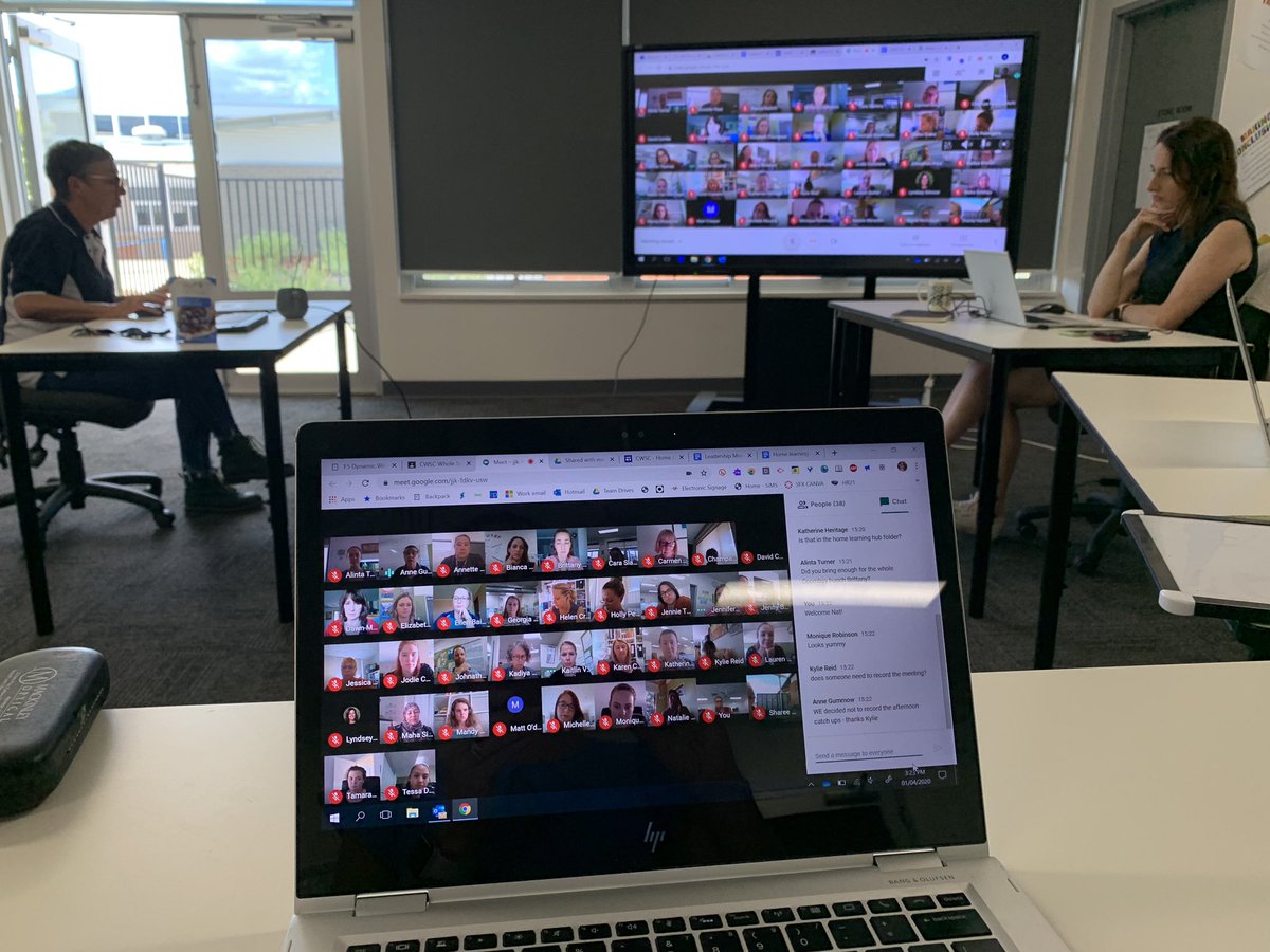 NicSNicholson's tweet photo. That's the way we became the Coombsy Bunch! Today's staff meeting with a Chrome extension grid allowed us to see all faces in our Meet wherever they were on Ngunnawal Country! #CWSC #WFH @ACTEducation https://t.co/z1vMmgouGJ
