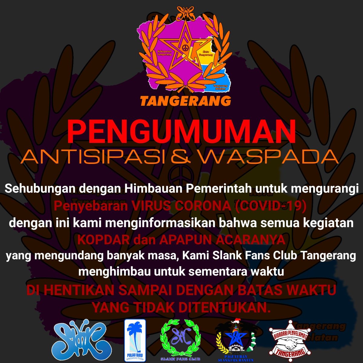 Antisipasi &amp; Waspada #dirumahsajadulu #dirumahaja #jagakesehatan #socialdistancing #sfctangerang #slankfansclubtangerang #slankerstangerang #slank #slankers #slankersbanten #pulaubiruproduction #sfcpusat #slankfansclub #paguyubanslankersbanten #psb #bidadaripenyelamattangerang