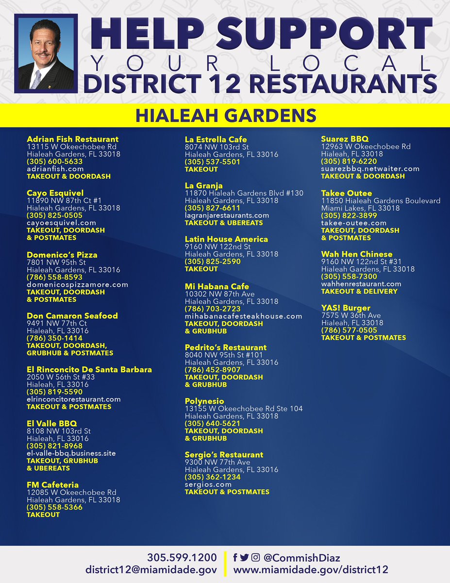 JosePepeDiaz305's tweet image. Small businesses are the backbone of our economy and it’s crucial we support them during these challenging times. Help support your local #District12 restaurants and hospitality workers by ordering takeout or delivery. #SupportLocal #OrderOutHelpOut