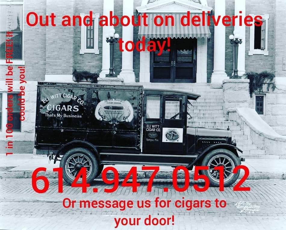 Free delivery! Cigars and essentials to your door! 1 in 100 orders is free! #smokelocal #wegotwhatyouneed