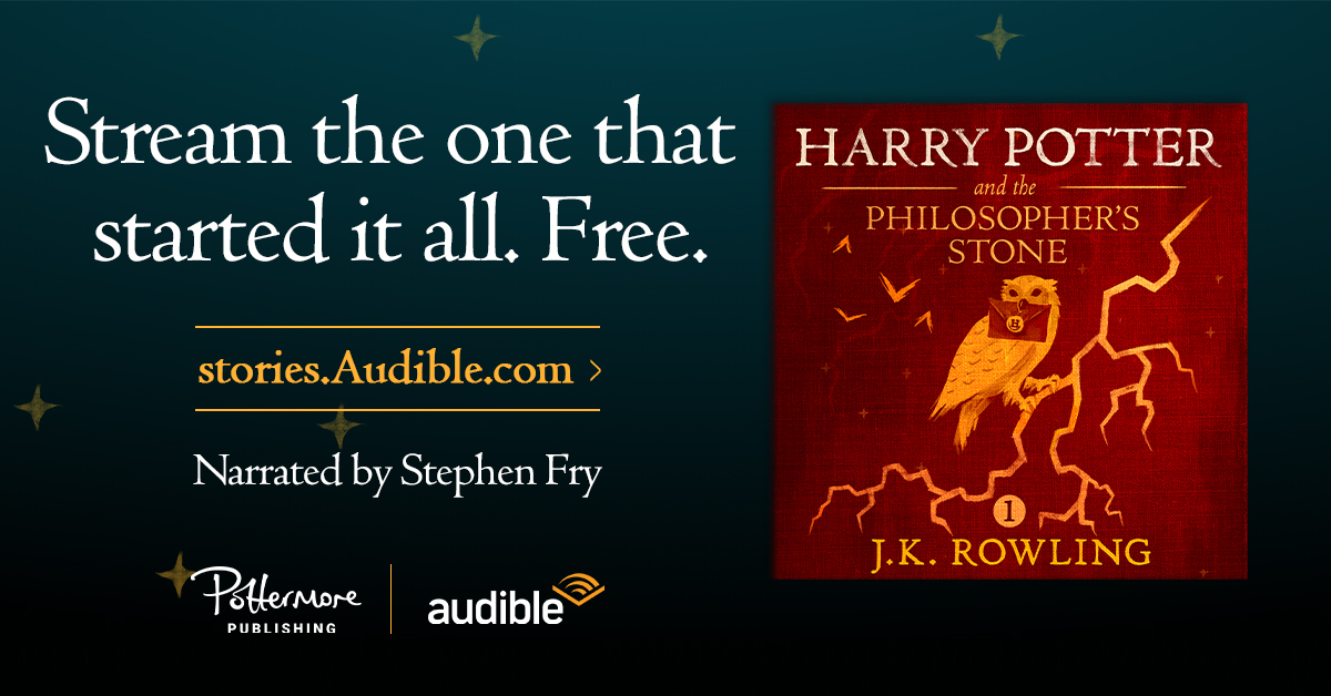 audible_com's tweet photo. Stories help. So does magic. Stream ‘Harry Potter and the Philosopher’s Stone’ free on https://t.co/3b2jS64fQc