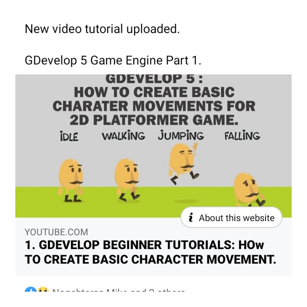 MrAshraq's tweet photo. I am starting 2D platformer game development tutorials by using GDevelop 5 game engine via my #YouTube channel (Mr. Ashraq Tutorials). Link: https://t.co/jb8HE7M3BR
.
#gamedevelopment
#2Dplatformer
#gametutorial
#GDevelop5 https://t.co/Dy9y1nMuLk
