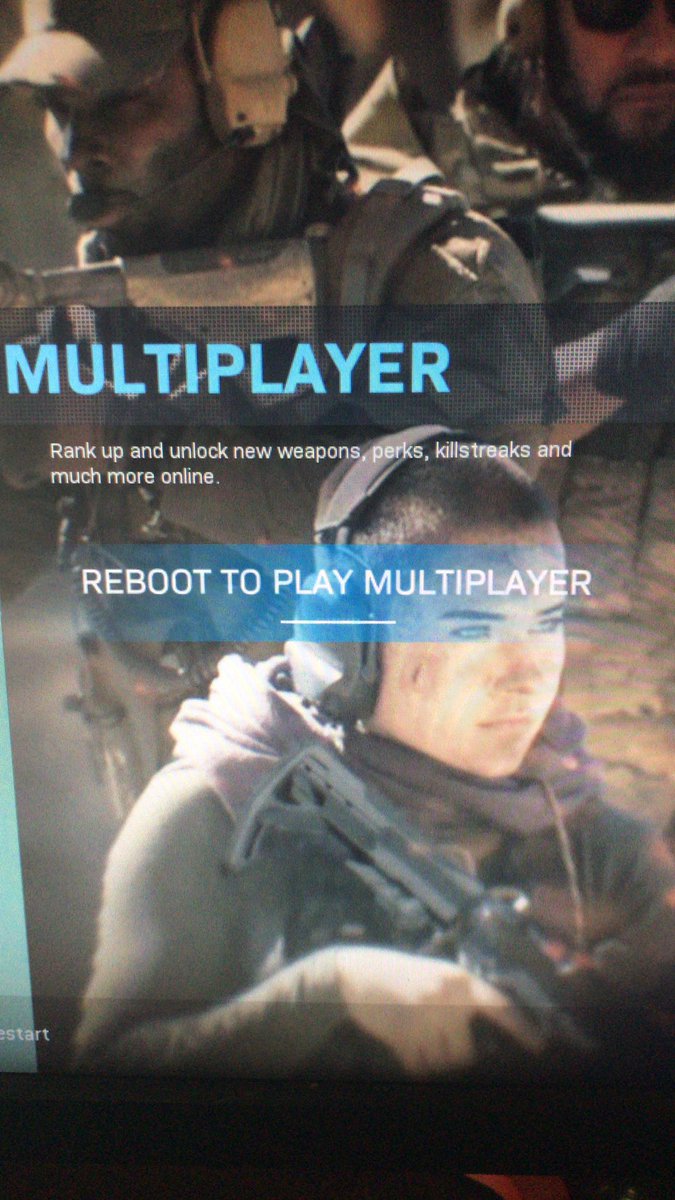 V2SNIPE's tweet photo. @ATVIAssist it says i need to reboot to play multiplayer so i reboot and it still wont let me into multiplayer? My activision id is v2Snipe_2446431 https://t.co/2O6hcfryr0