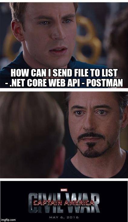overflow_meme's tweet image. How can I send file to list - .net core web api - postman stackoverflow.com/questions/6095… #aspnetwebapi #multipartformdata #iformfile #aspnetcore #c#