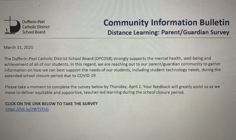 stpatsDPCDSB's tweet photo. Please complete the survey sent to you this evening. https://t.co/pj27N5S5GO