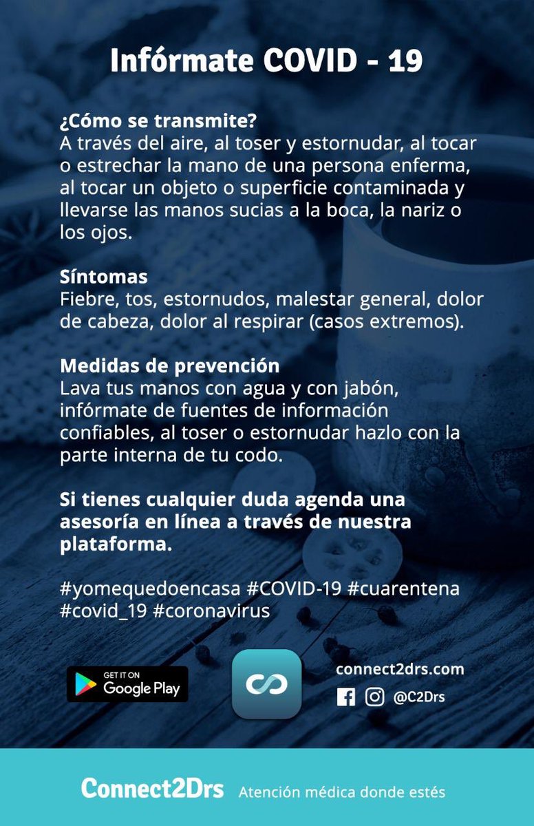MexicoDialogos's tweet photo. Te invitamos a seguir a #Connect2drs, un proyecto de nuestra dialogante @MarceRivero que a través de una app te brinda asesoría médica en donde te encuentres. Durante esta contingencia no te pierdas sus sesiones informativas online sobre el #COVID19 https://t.co/PukUyiUWzc