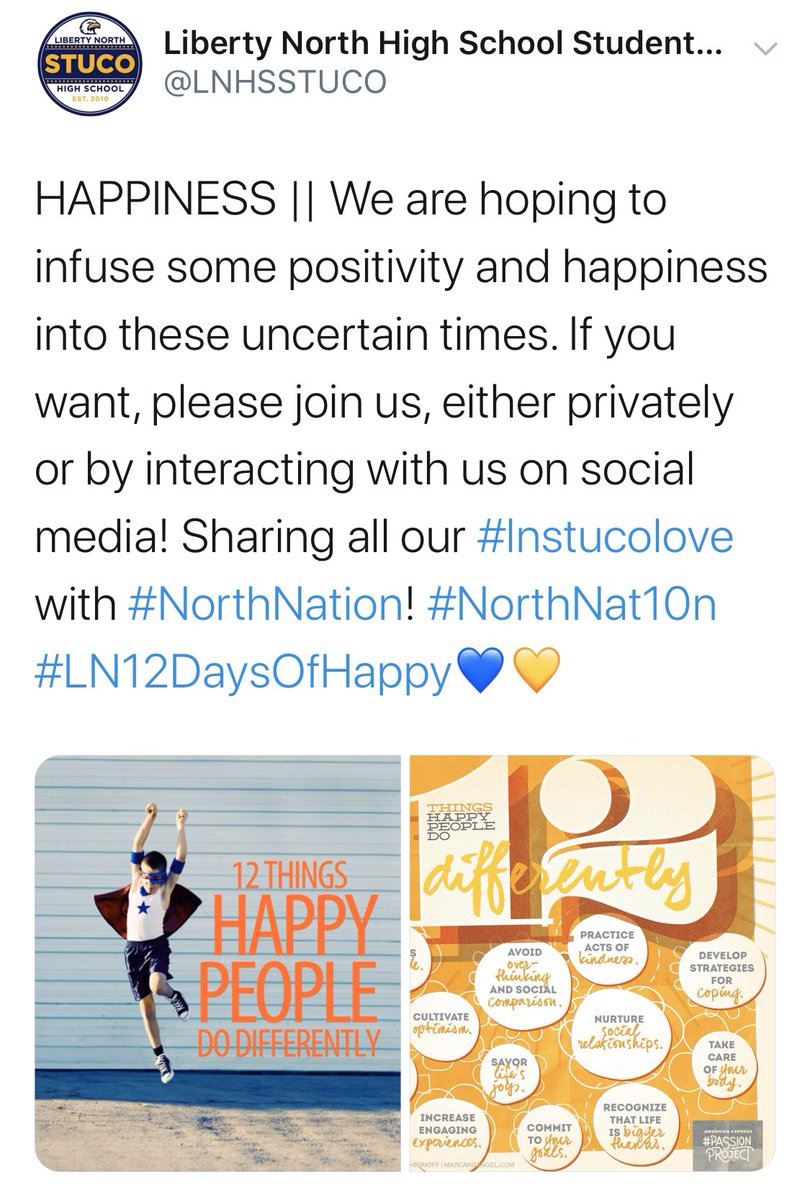 Appreciated the #LN12DaysOfHappy journey with @LNHSSTUCO. Very excited about our new and completely reimagined plans for the month of April! Stay tuned, or should I say, “Until tomorrow...” 😊#NorthNation #NorthNat10n 💙💛#InThisTogetherLPS #ShareTheGoodLPS