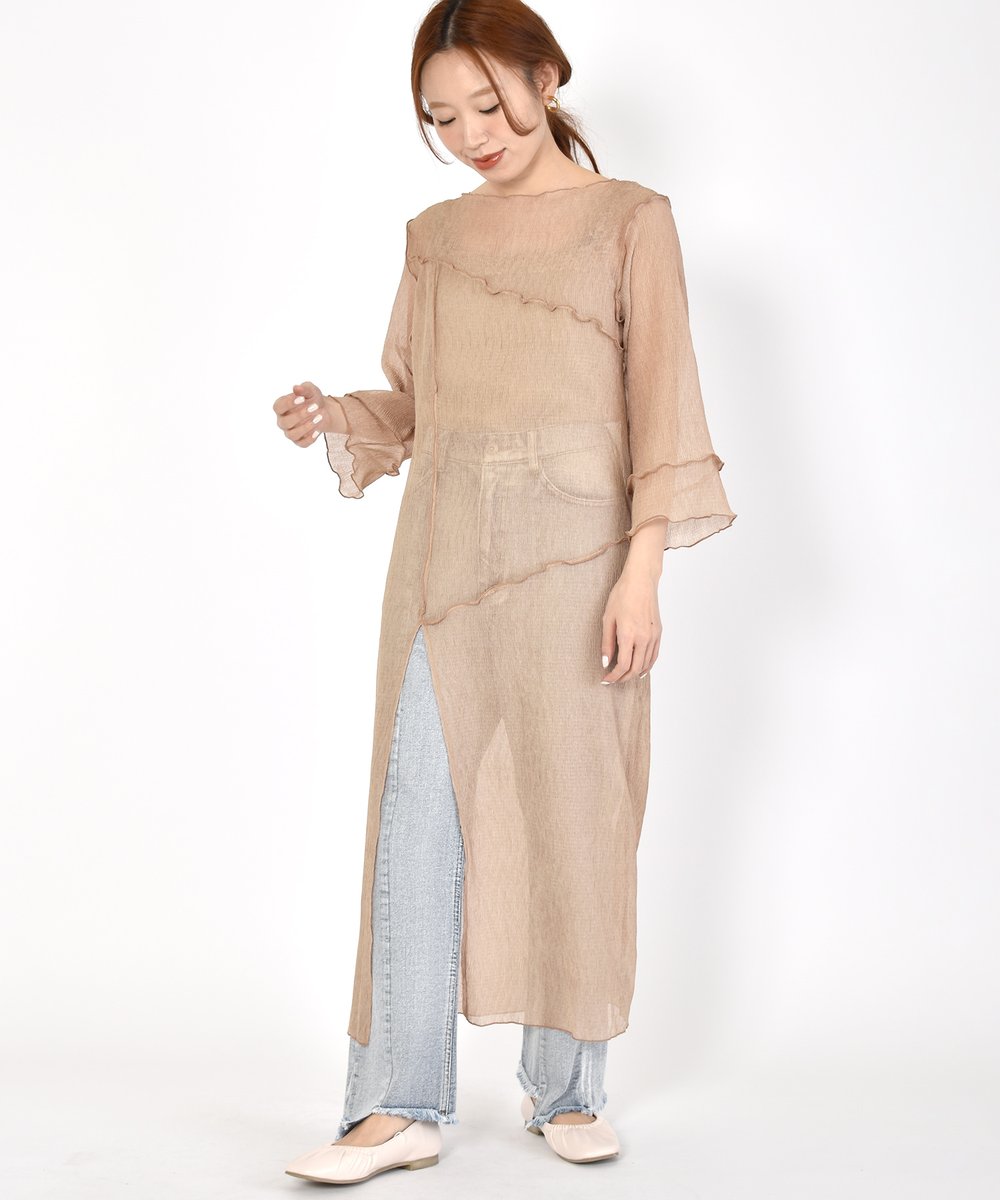 W Closet New Arrival シワ加工シフォン配色メロースリット入りワンピース Color オフホワイト Lモカ ブルー Price 4 500 Tax 店頭 オンラインショップに入荷 Wcloset Alleybywcloset ダブルクローゼット アリーバイダブルクローゼット