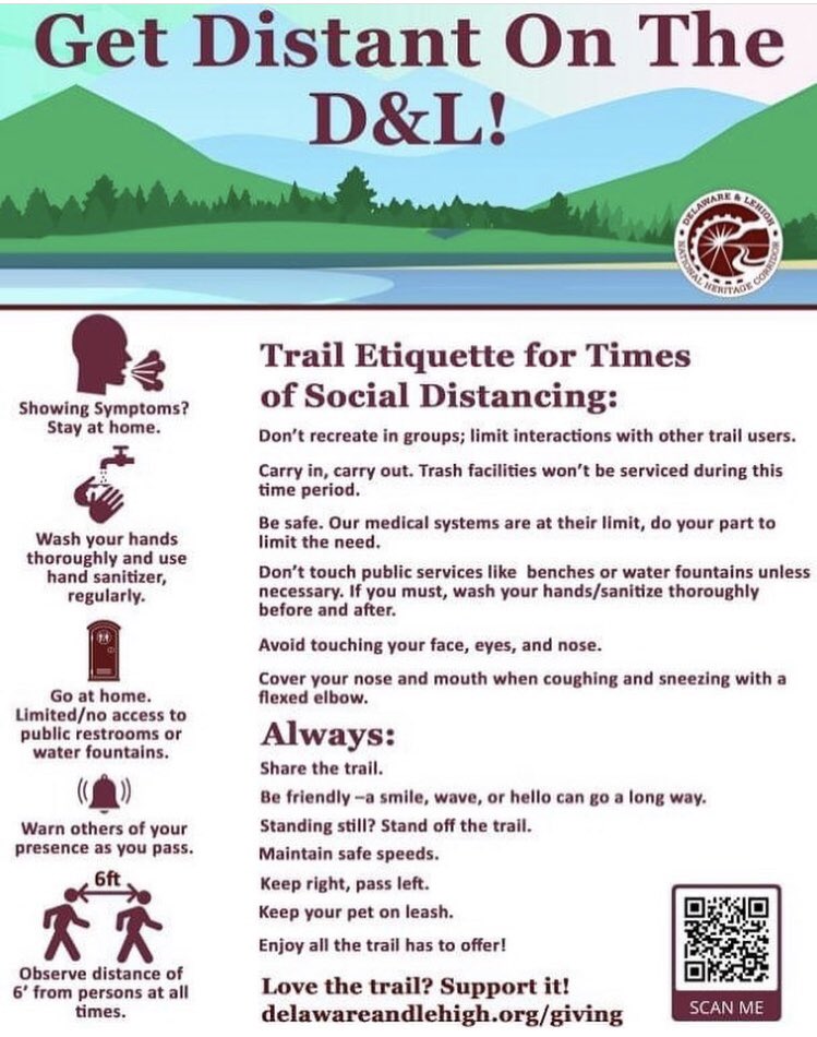 DrJButz's tweet photo. Social Distancing Trail Etiquette... thanks for the friendly reminder, @DLHeritage #moveitoutside #tailonthetrail #SocialDistancing https://t.co/HTrtF6gD8V