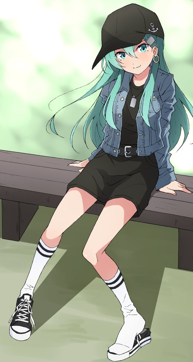 suzuya (kancolle) 1girl solo long hair shoes hat socks jacket  illustration images