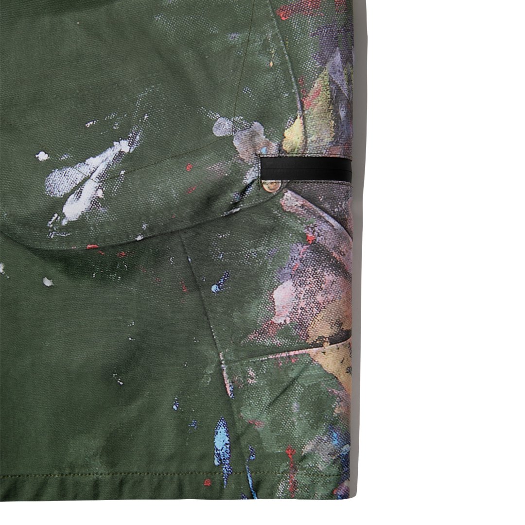 Step into <a href="/BlueTheGreat/">Blue</a>'s world. These shorts are a clone of Blue's paint-covered overalls. The Hundreds X Blue The Great drops Wednesday at 9 PM PST.