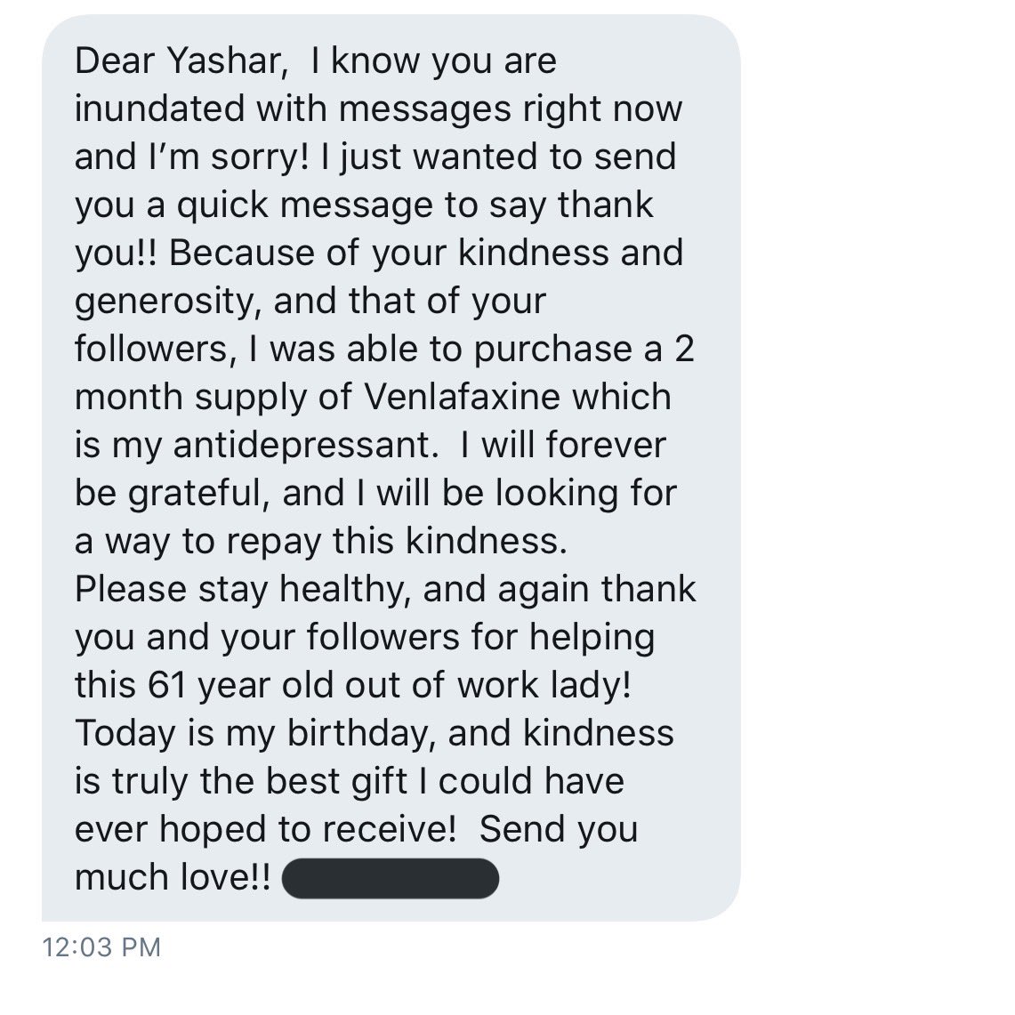 40. Sent to me by two followers and posted with their permission. I love you wonderful people and am so grateful for your generosity.