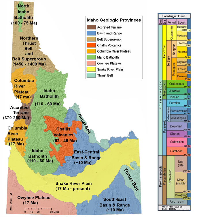 Basic map of geological provinces of idaho