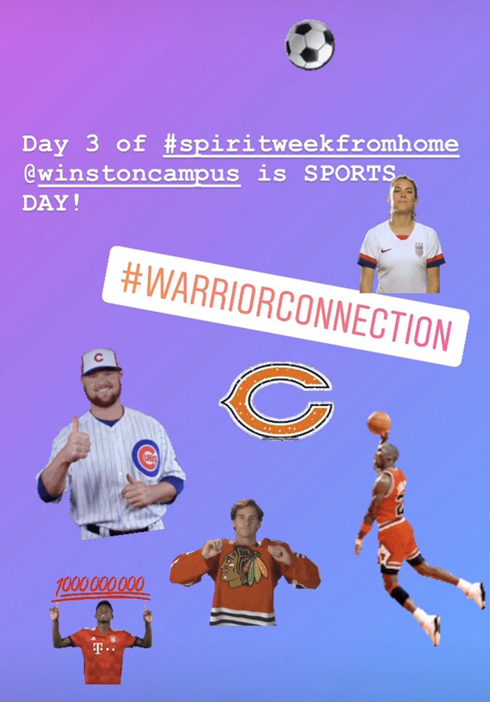 mrs_geeWCJH's tweet photo. Since we all miss sports right now, tomorrow is sports day @WinstonCampus ...rock your favorite jersey or represent your favorite team!! #warriorconnection #wearewarriors #campuscommunity #proudtobe15 #elearning #spiritweekfromhome https://t.co/ZaczWCFDpZ