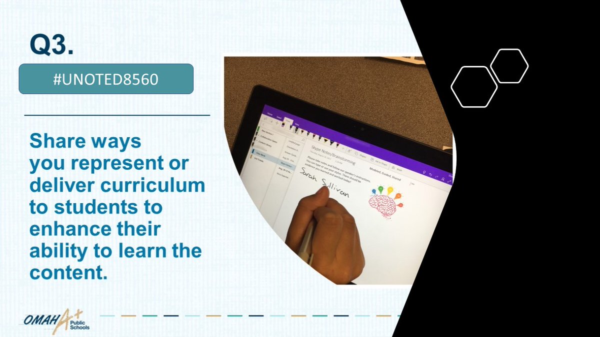 eileenheller's tweet photo. Q3. Share ways you represent/deliver content to students to enhance their ability to learn the content. #UNOTED8560 https://t.co/iB1ecaW5pn