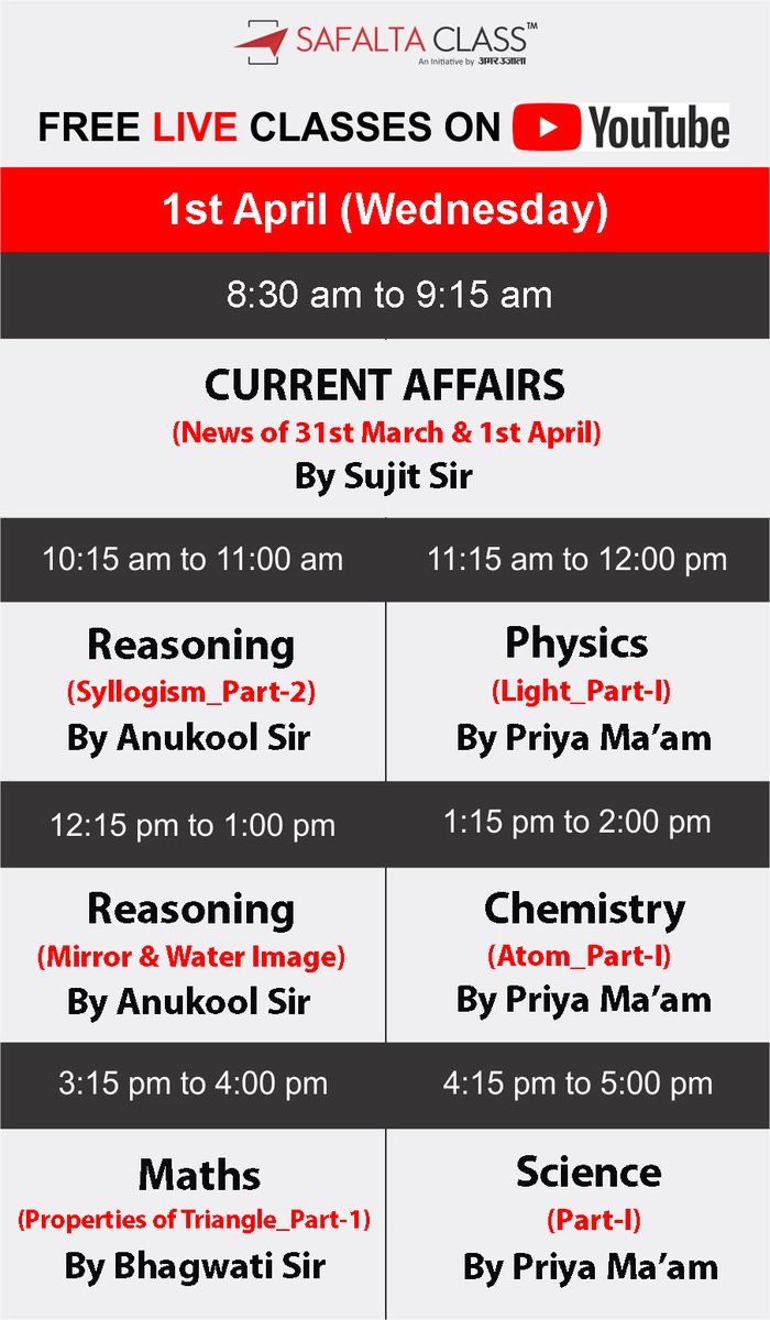 SafaltaClass's tweet image. 1st April, 2020 
LIVE Sessions on #SafaltaClass Youtube 

youtube.com/c/safaltaclass
