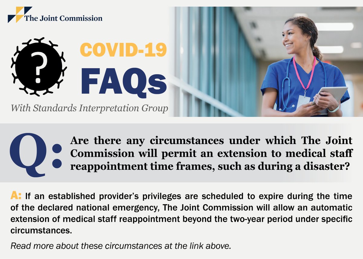 TJCommission's tweet photo. FAQ for Tuesday: What happens if an established provider’s privileges are scheduled to expire during the time of a declared national emergency?
Read the blog: https://t.co/SFMQ6OUlDE
View the FAQ: https://t.co/CjkqcKEzos https://t.co/SLHFb6VbOf