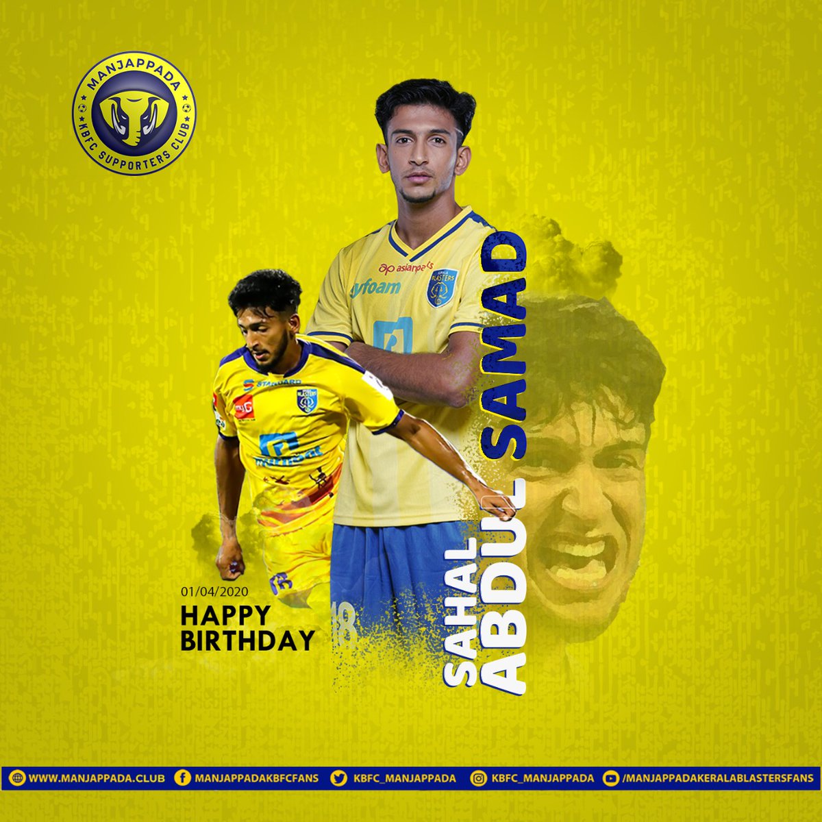 kbfc_manjappada's tweet photo. Let's wish our young midfielder @sahal_samad a Very Happy Birthday 
#Manjappada #KBFC #StayHome #StaySafe https://t.co/whcXYcYrpw