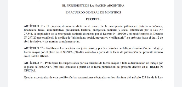 Quedan prohibidos los despidos y las suspensiones sin justa causa por 60 días. Es la 1 de la mañana y  <a href="/alferdez/">Alberto Fernández</a> y muchos otros politicos siguen trabajando para proteger los puestos de trabajo en medio de la pandemia, pero igual lxs caceroludos van con #BajenseElSueldo