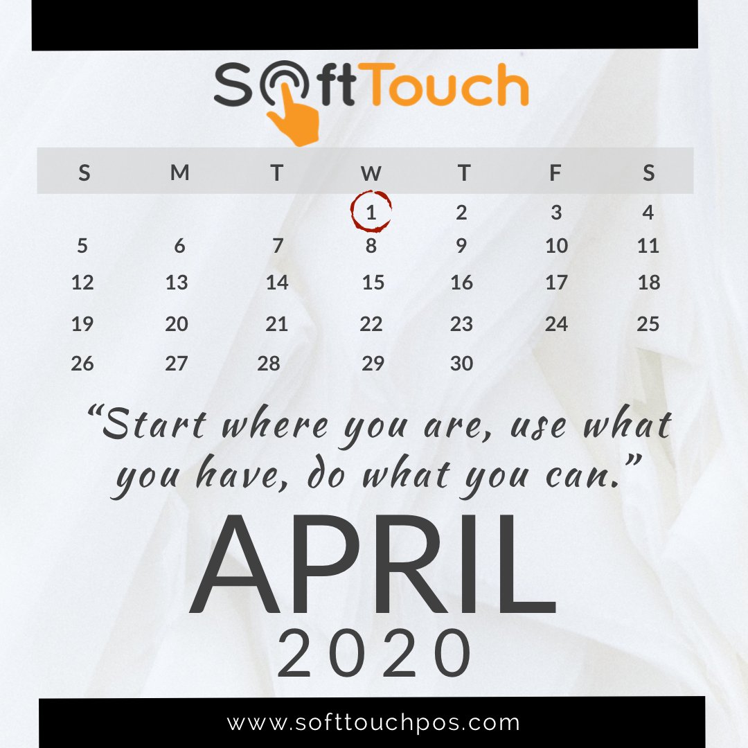 softtouchpos's tweet photo. “Start where you are, use what you have, do what you can.”
It’s a New month, Remember to set new goals! #april2020 #april1st #wednesdayvibes #wednesdaymotivation #softtouchpos #pointofsale #merchantservices https://t.co/SlfayRNRok
