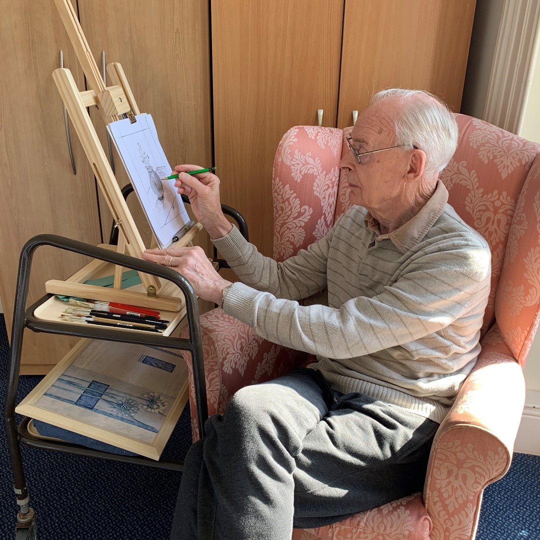 torcare's tweet photo. Our Porte Rouge Artist in Residence  Ray has taken inspiration from the sunshine and been sketching magnificently. #torcare #art #coronoviruslockdownuk #carehome #cornwall https://t.co/XicmTHKMID