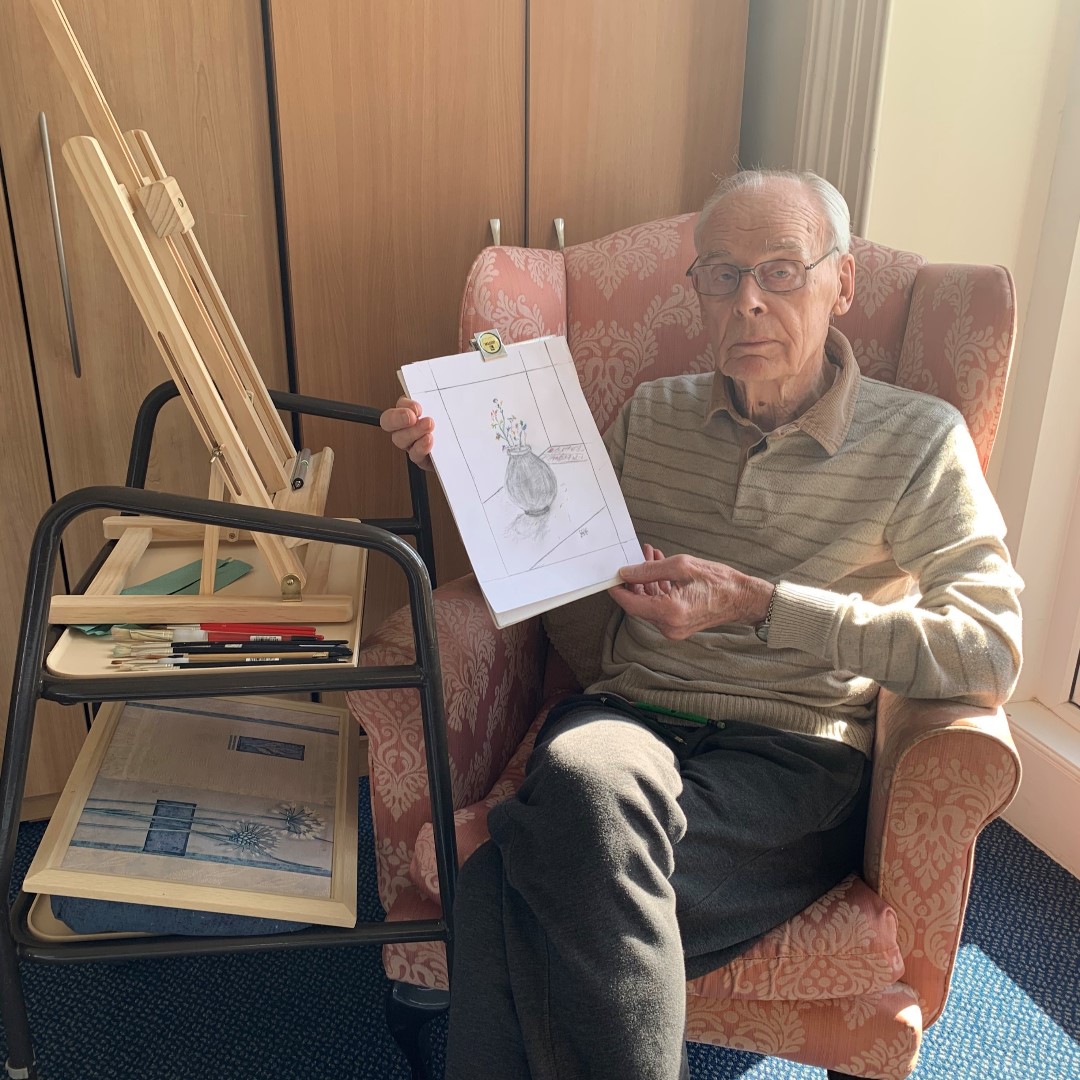 torcare's tweet photo. Our Porte Rouge Artist in Residence  Ray has taken inspiration from the sunshine and been sketching magnificently. #torcare #art #coronoviruslockdownuk #carehome #cornwall https://t.co/XicmTHKMID