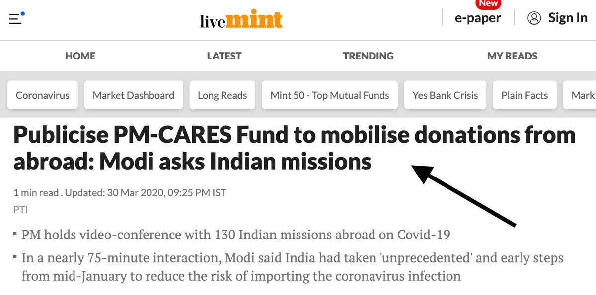 Then, on 30th March, PM Modi held a video conference call with Indian Ambassadors across the world.In this call, he urged all Embassies to encourage & mobilize foreign donations to PM-CARES.Suffice to say that until yesterday, PM-CARES accepted foreign funds.(3/7)