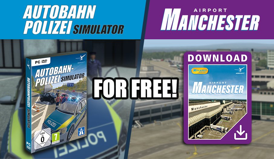 AerosoftGmbH's tweet photo. Short update: 
There have been some technical problems due to the overwhelming run on our shop. You can now get #AutobahnPoliceSimulator for free on steam and Airport Mancester for #XPlane11 in our shop. 
Have fun!

Steam: https://t.co/BxtRaZLYio?

Shop: https://t.co/tkkAHCLJJM https://t.co/vStuOFo5Qz