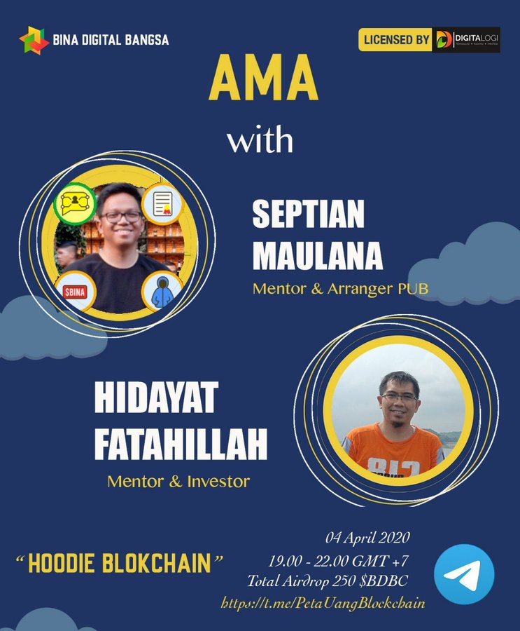anggada_gautama's tweet photo. #WorkFromHome and expand knowladge on #PetaUangBlockchain #AMASesi8 with @tianbuyung and @HFatahillah, event by @BinaDigiBangsa @Digitalogi ,
event start 4 April 2020 at 07.00 PM, Joint with us https://t.co/Fl2zWyaq7t. it's not April Mop !! https://t.co/blS6Dc67xW