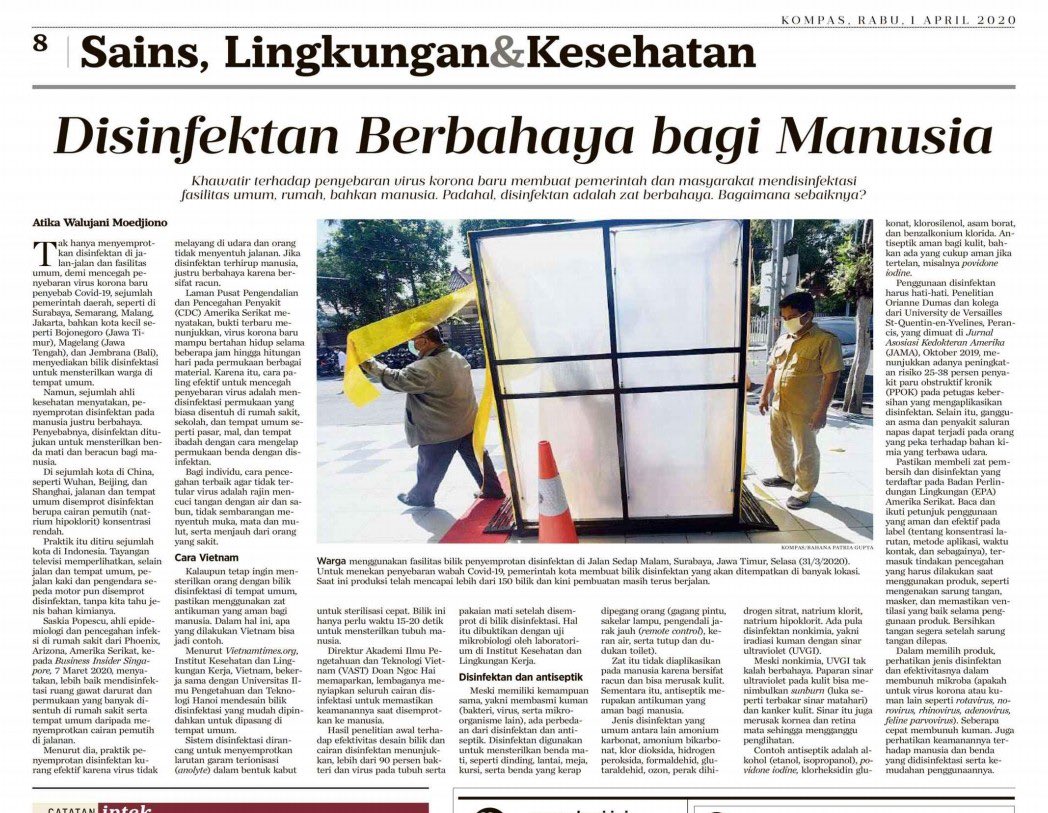 Disinfektan biasanya digunakan untuk dekontaminasi benda mati bukan untuk manusia. Penyemprotan disinfektan pada manusia dapat mengiritasi kulit dan mata yang justru menjadi rentan terinfeksi patogen. Mengapa banyak Pemda menerapkannya? ⁦<a href="/blogdokter/">dokterMade</a>⁩