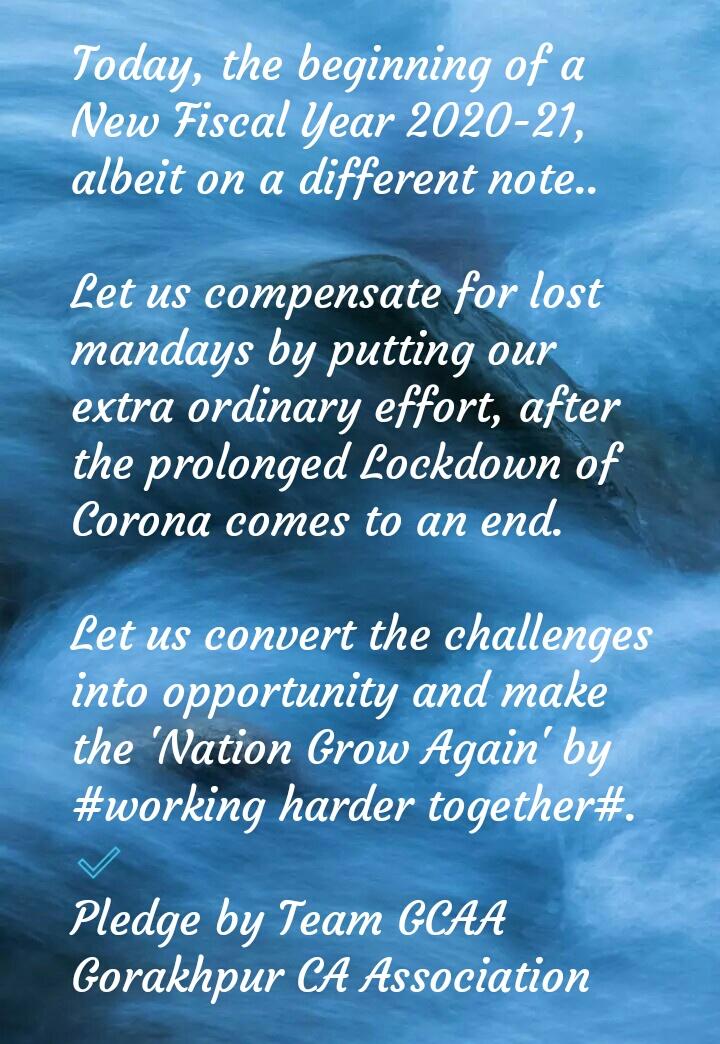 ca_deekay's tweet photo. Today begins a New Fiscal Year
Let us convert challenges into 
opportunity to #RebuildNation together
✅
Team GCAA 🇮🇳 https://t.co/ysf2RdIUXG