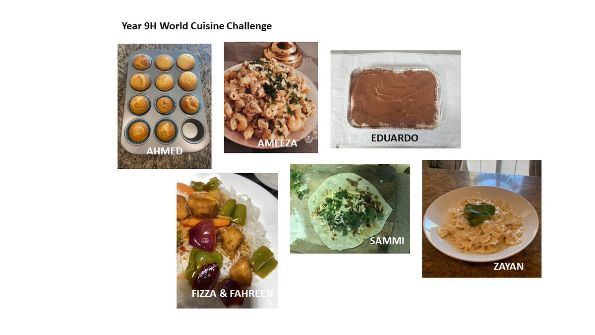 HisartF's tweet photo. Some wonderful examples of Year 9's World cuisine challenge dishes made at home. Well done all. 
#HISArtandFood#distancelearning#beingcreative https://t.co/giSvWOkXdR