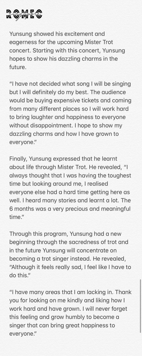 romeosingapore's tweet photo. [TRANS // INTERVIEW] 200401 Hwang Yunsung, “Learnt about life through Mister Trot, Idol →Trot Turning Point” Part 2

https://t.co/ule59csSUy

#Yunsung #HwangYunsung #ROMEO #MisterTrot #윤성 #황윤성 #미스터트롯 #윤짱 #로미오 #romeosgtrans @teamct_romeo @yun_official https://t.co/AxUPSbuhZu