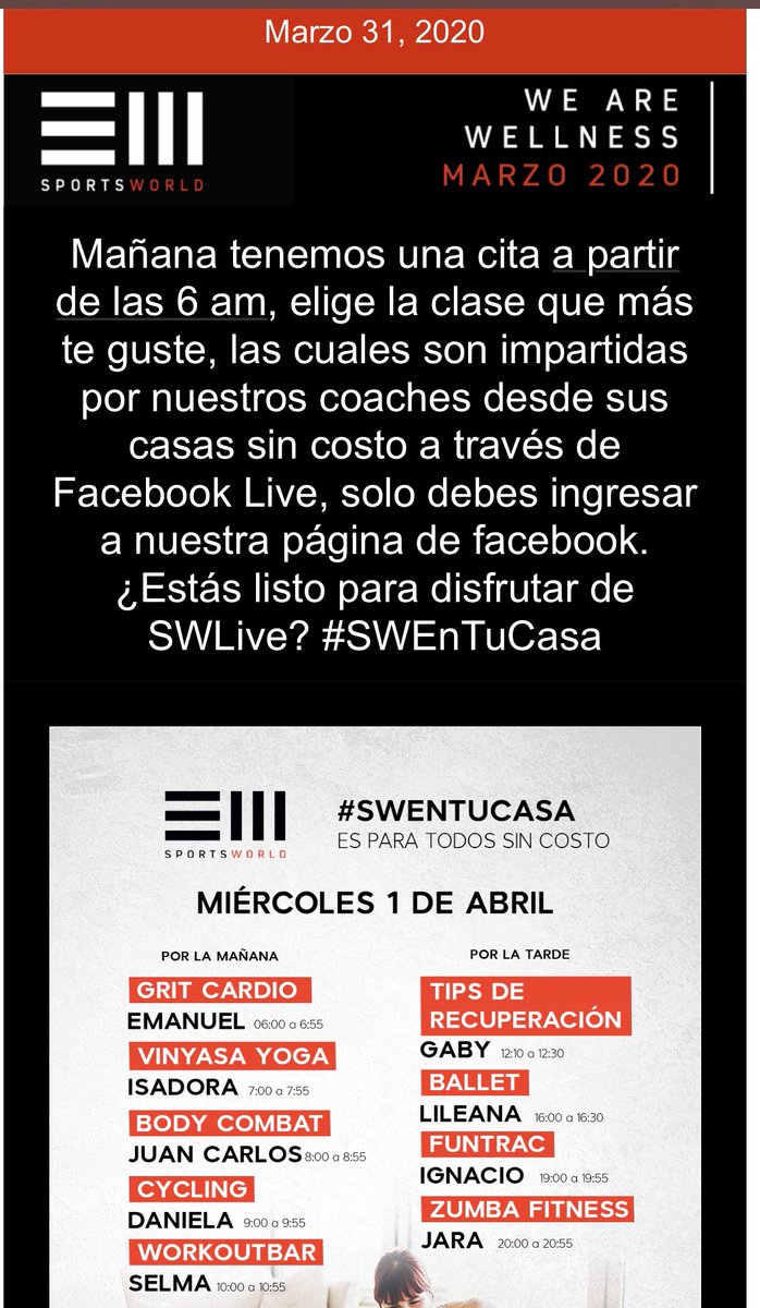 joselynjuncal's tweet photo. Actívate haciendo ejercicio desde tempra con tu clase favorita en vivo de @SportsWorldMex #SWEntucasa https://t.co/wjftkVgC04