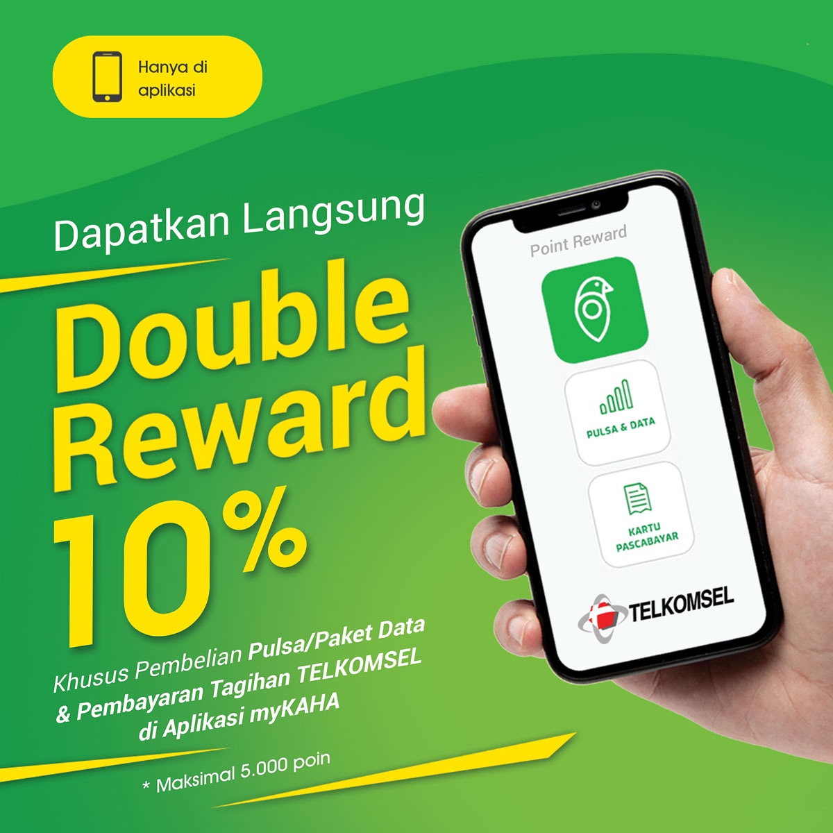 mykahaid's tweet photo. .
Mau isi pulsa #dirumahaja ditambah bisa dapat Double reward??
Isi pulsa Telkomsel dan tagihan Telkomsel kamu di aplikasi #myKAHA ajaa
.
Pasti untung pake myKAHA.
.
Download aplikasi myKAHA sekarang juga dan dapatkan langsung double rewardnya.
https://t.co/yARKTFdibd https://t.co/HS7b814q7j