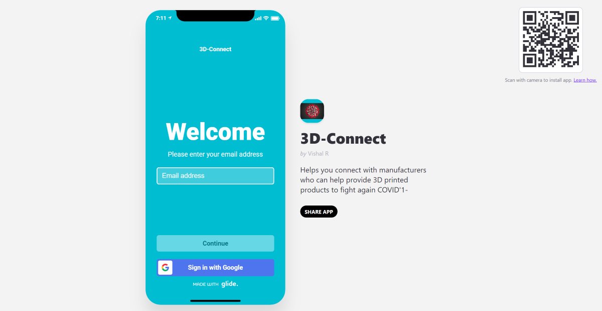 9/ 3D-Connect by  @thegujjusindhiHelps you connect with manufacturers who can help provide 3D printed products to fight again COVID-19 https://3d-print-corona.glideapp.io/ 