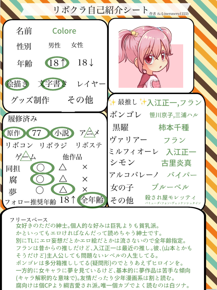 Colore Auf Twitter リボクラさんと繋がりたい ノリと勢いで描くために絵柄迷子すぎる絵描きです 年に数回出戻りするタイプの不規則浮上な奴ですが 最終的にはリボーンに戻って来る感じな気がする 最近は別所に浮上してるのでリボ絵描くことも多く これを機会に